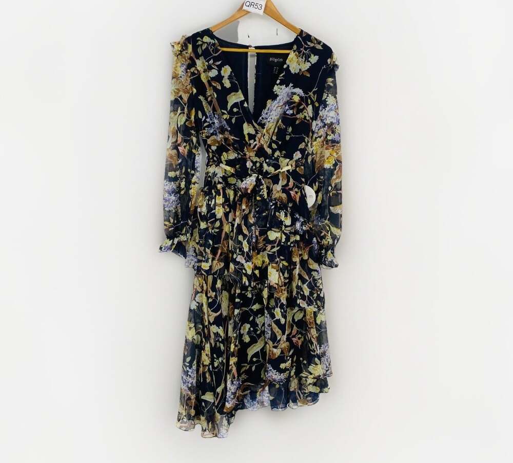 Pilgrim Malika Midi Dress Womens US 6 NWT Navy Floral Long Sleeve Boho $199